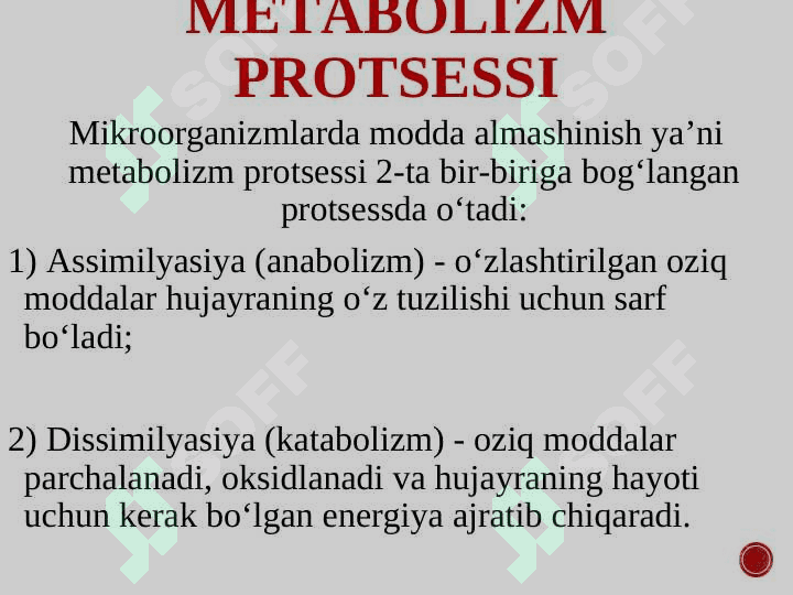Bakteriyalar fiziologiyasi. Oziqlanish tipi va mexanizmi bo‘yicha tasnifi. Oziq muhitlar tasnifi 4