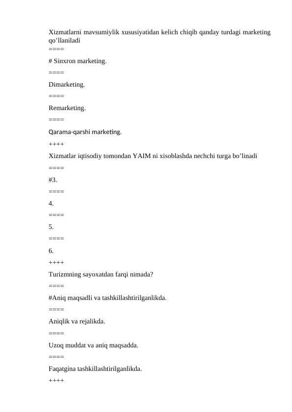 Marketing, brending yakuniy test savollari
