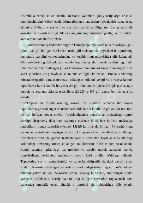 Ilk òrta asrlarda sun'iy suģorish tizimlarining joriy qilinishi 7