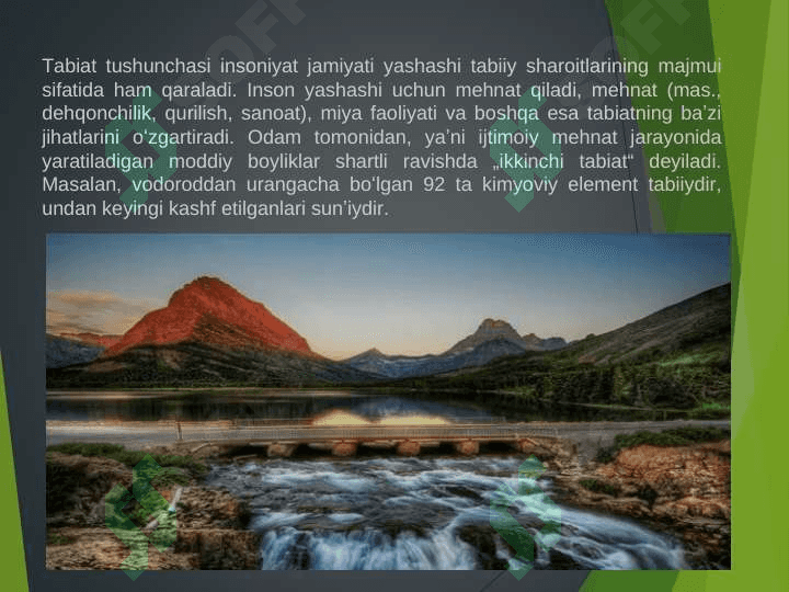 Tabiat haqida asosiy tushunchalar (mexanik, tovush, issiqlik, yorug'lik, elektr va magnit hodisalari va ularning tavsifi; moddalar va ularning turlari, noorganik va organik birikmalar; hayot (tiriklik) va uning tashkiliy darajalari, organizmlar xilma- xilligi (o'simliklar, hayvonlar va odam). Tabiat komponentlari.. 4
