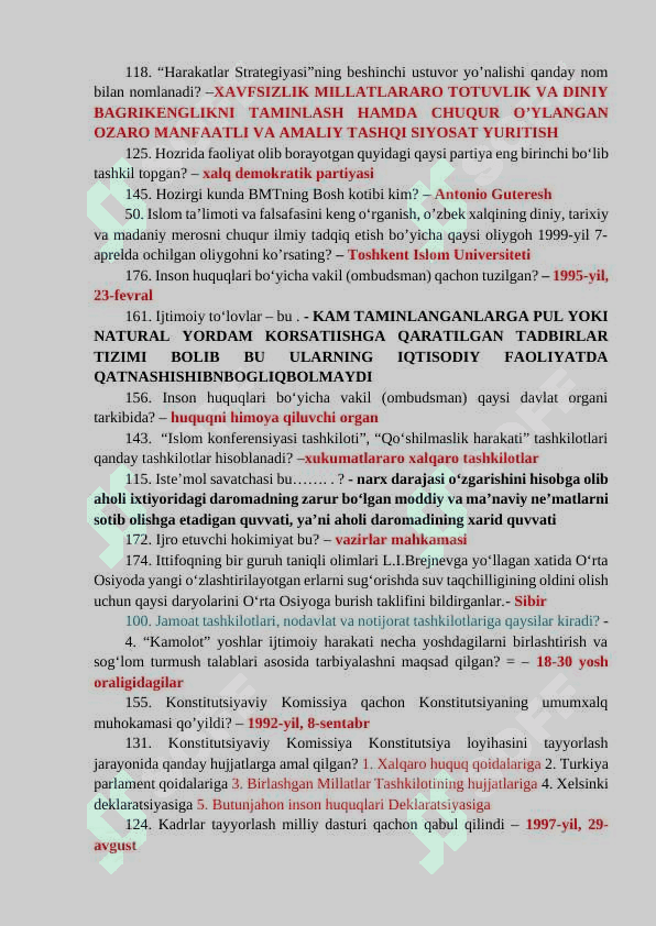 O'zbekiston Yangi tarix savollar javoblari bilan 2 2