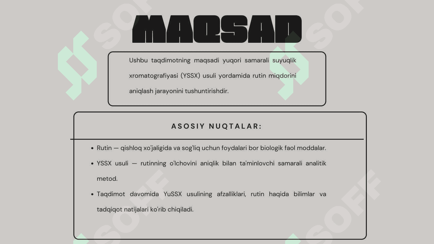 RUTIN MIQDORINI ANIQLASHDA YuSSX USULIDAN FOYDALANISH 2