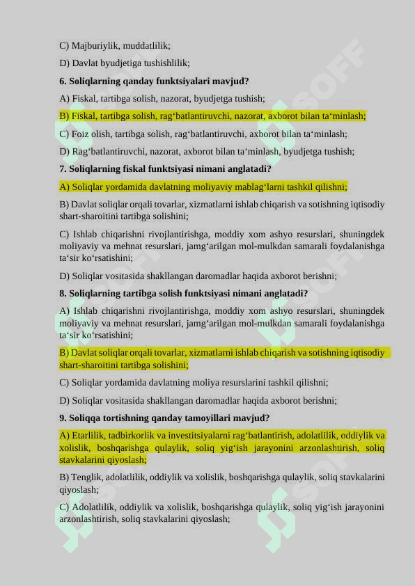 Soliqdan test savollari javoblari bilan 3