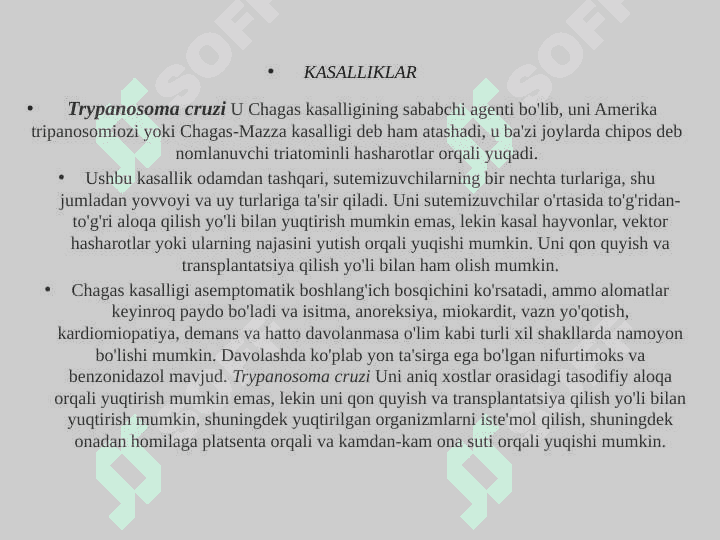 Odamlarda parazitlik qiluvchi xivchinlilar (tripanasoma, trixomonada, lyambliya, leyshmaniya) 6