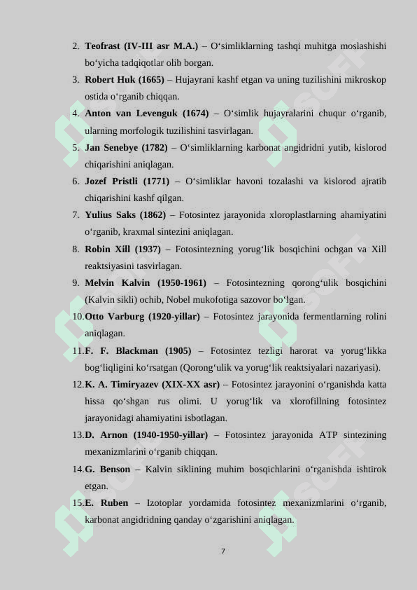 Barg fotosintetik organ 7