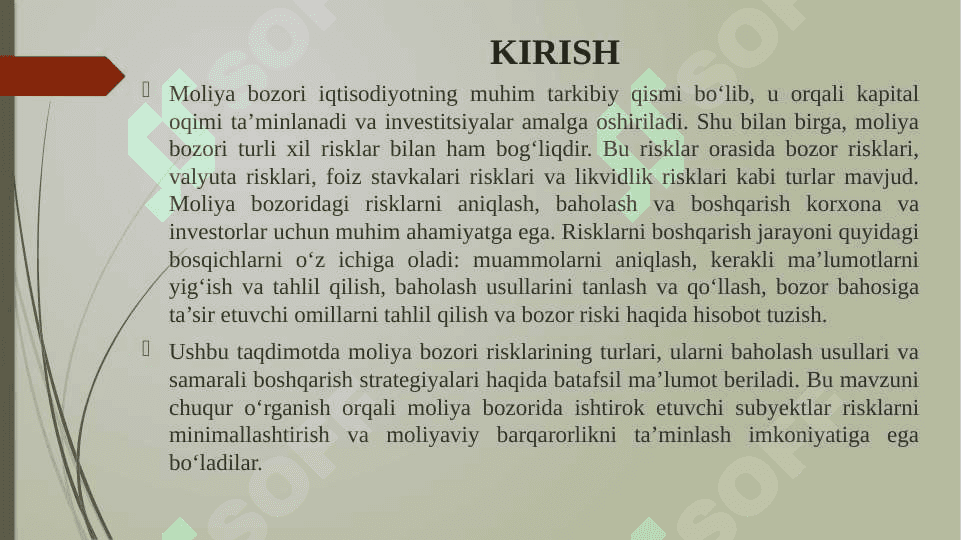 Moliya bozori risklari va ularni baholash va boshqarish 3