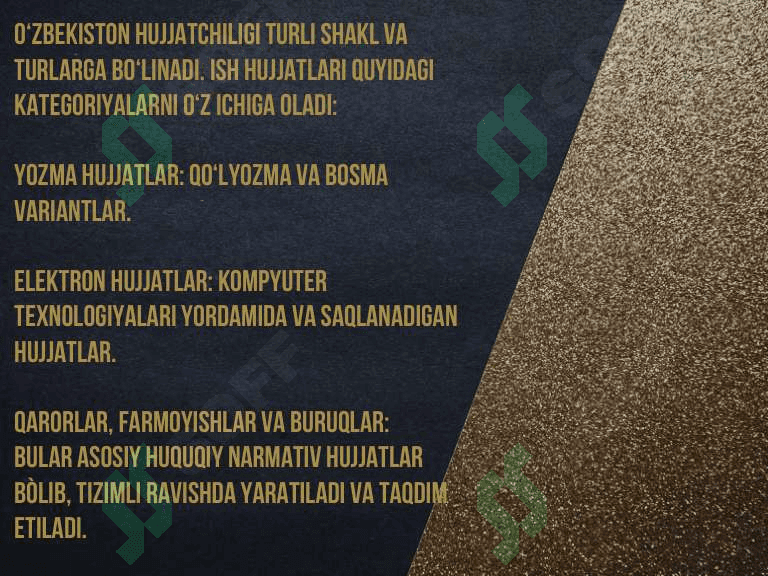 O‘zbekiston Respublikasida hujjatchilikning takomillashuvi. Ish hujjatlari va ularga qòyiladigan asosiy talablar 4
