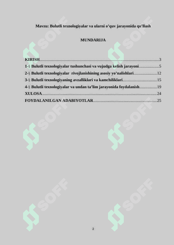 Bulutli texnologiyalar va ularni o’quv jarayonida qo’llash 2