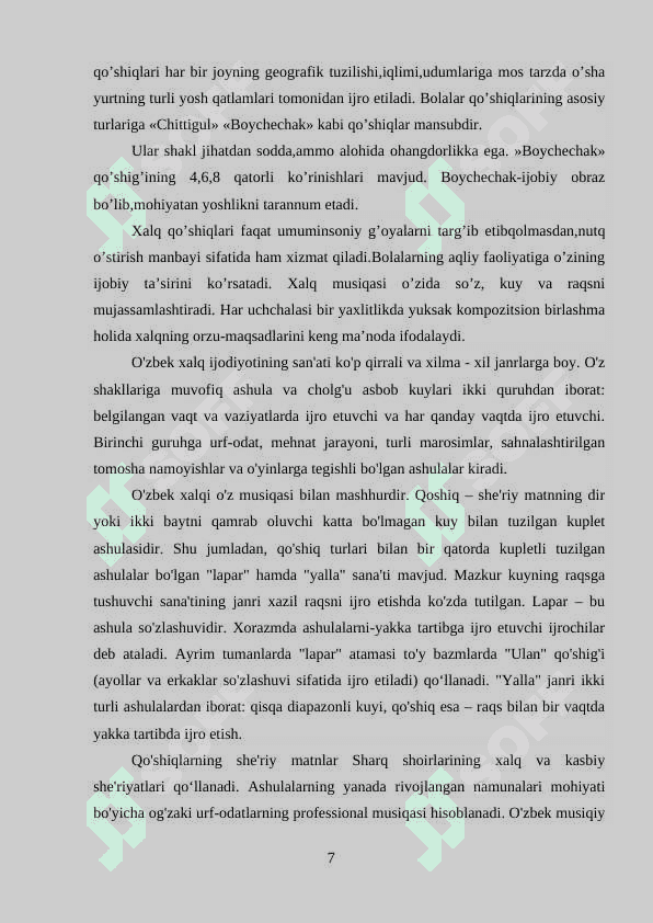 O’ZBEK XALQ QO’SHIQLARINI MUSIQA DARSLARIDAGI AHAMIYATI 7