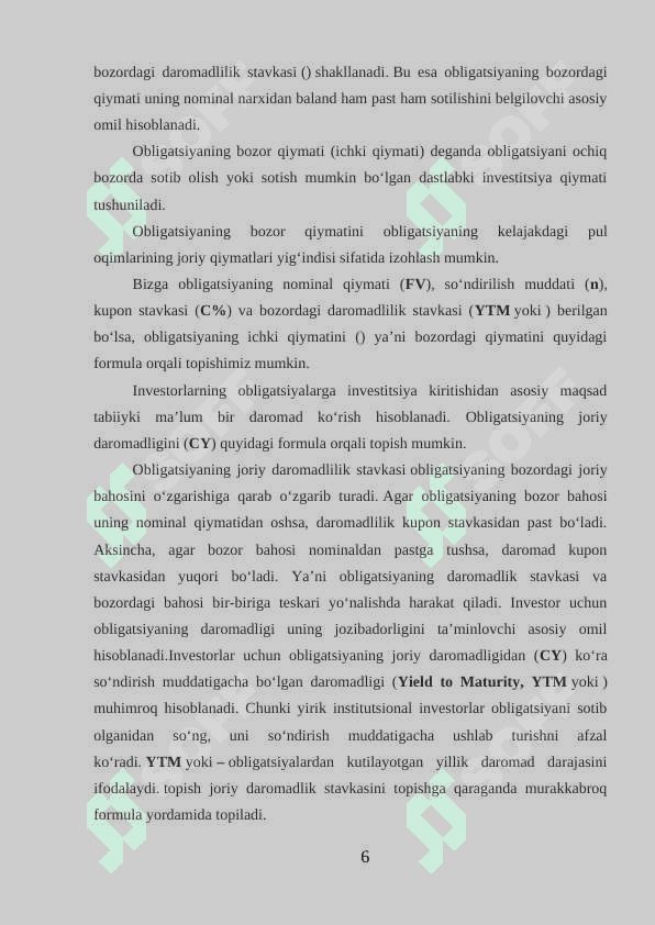 OBLIGATSIYALAR QIYMATI VA DAROMADLILIGI 6