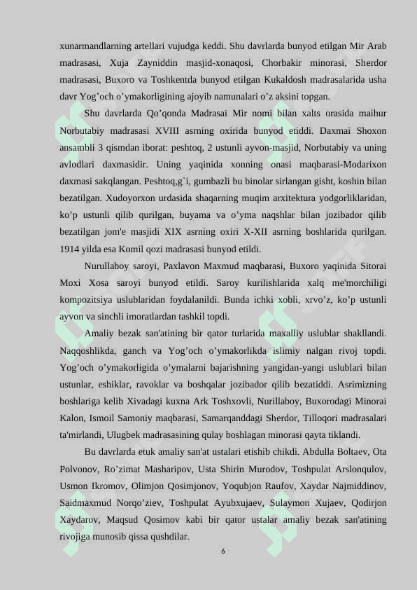O'quvchilarga Yog'och o'ymakorligi me'morchiligi mavzusini o'qitish metodikasi 6