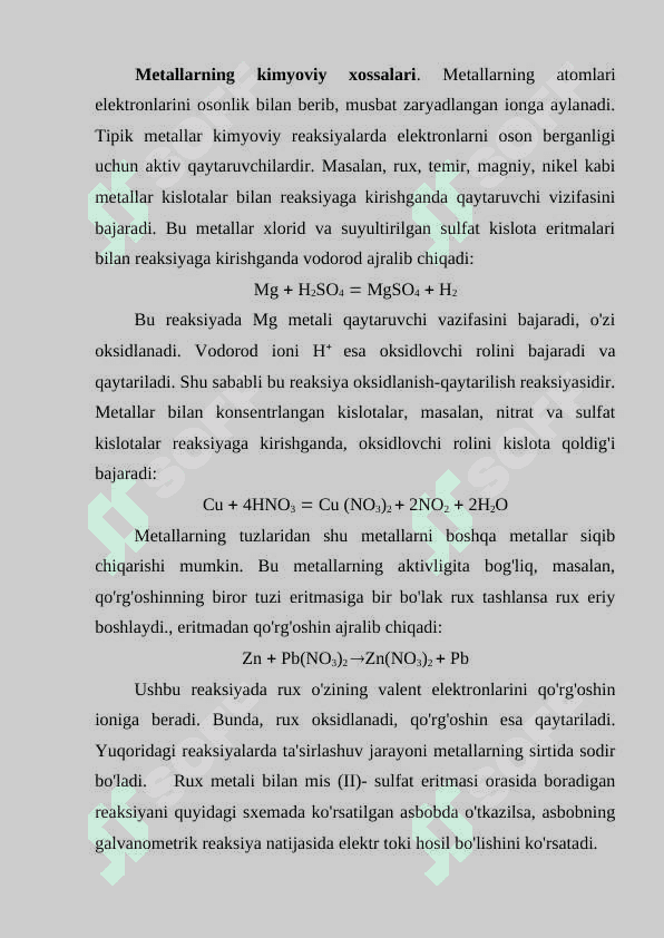 Metallarning xossalari. Metallar korroziyasi 2