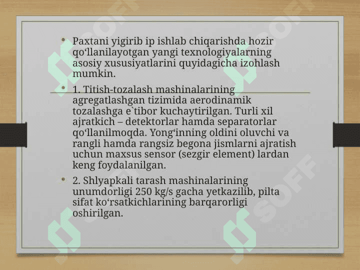 “Truetzschler”, “Rieter’’, “Marzoli” firmalarining titish-tozalash agregatlari qiyosiy tahlili 3