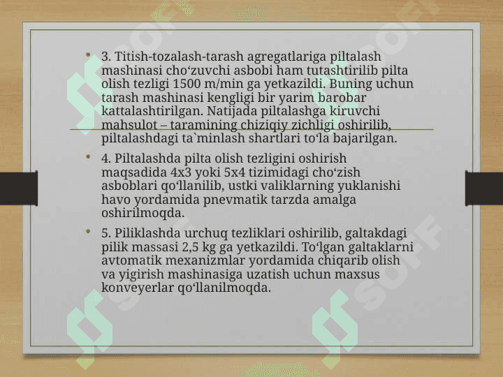 “Truetzschler”, “Rieter’’, “Marzoli” firmalarining titish-tozalash agregatlari qiyosiy tahlili 5