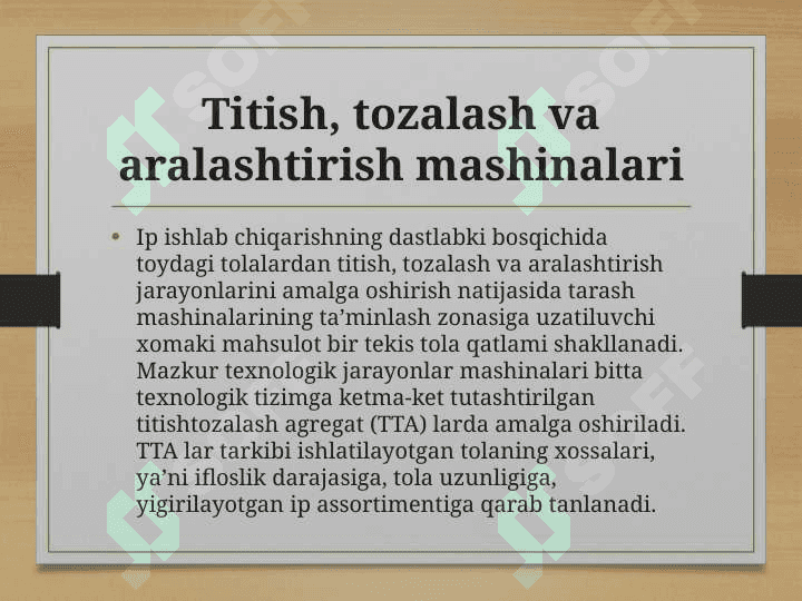 “Truetzschler”, “Rieter’’, “Marzoli” firmalarining titish-tozalash agregatlari qiyosiy tahlili 7