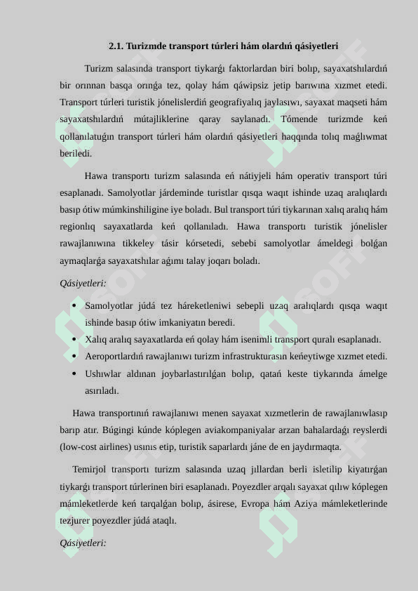 Turizm tarawında transportta tasiw túrleri 3
