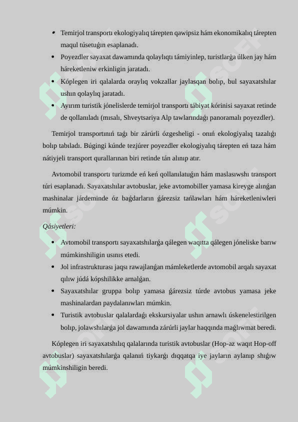 Turizm tarawında transportta tasiw túrleri 4