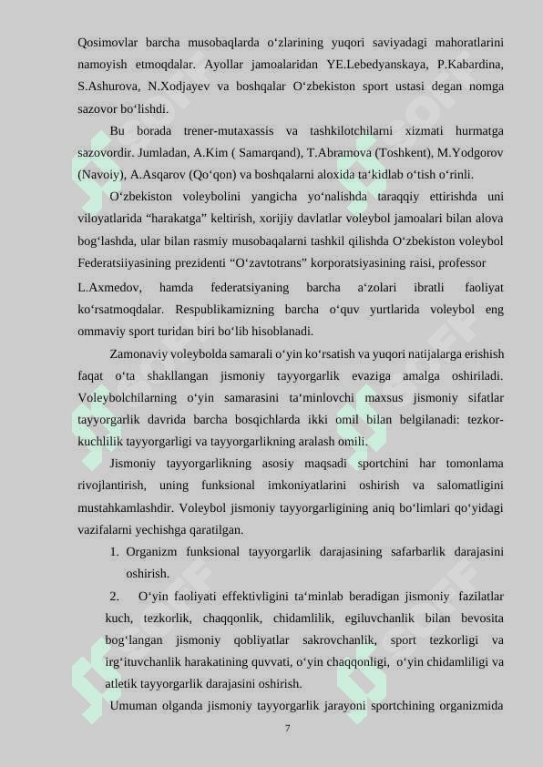 Voleybolda oʻyinida toʻpni  boshqarish texnikasini tako millashtirishning samarali yoʻllarini ishlab chiqish 7