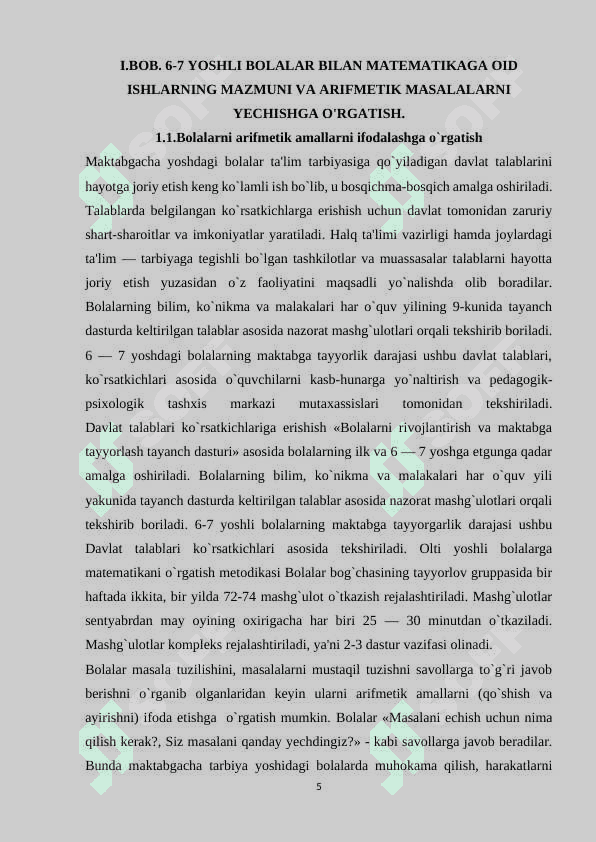 Maktabgacha tayyorlov guruh bolalarini arifmetik masalalarni yechishga o’rgatish 5