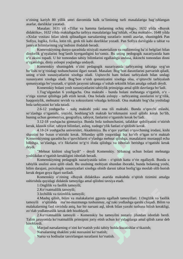 ENG QADIMGI DAVRLARDAN XIX ASRNING BIRINCHI YARMIDAJAHON PEDAGOGIKA FANINING RIVOJLANISH TARIXI.Ya.A.KOMENSKIYNING PEDAGOGIK NAZARIYALARI 7
