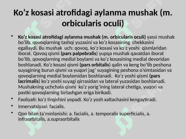 Bo‘yin mushaklari. Bosh mushaklari. Chaynov va mimika mushaklari. Ularning yoshga doir xususiyatlari 8