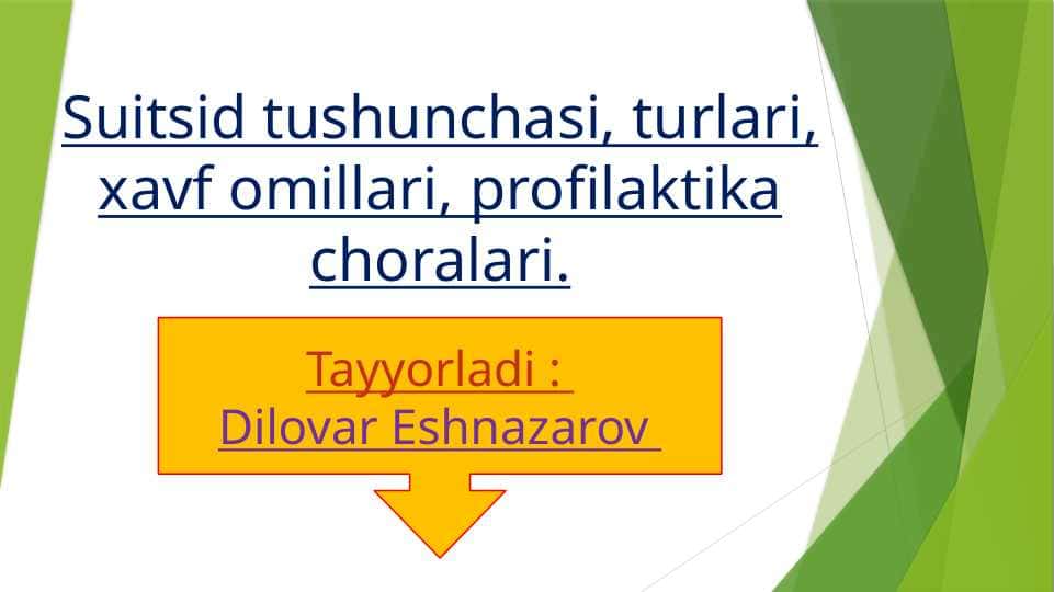 Suitsid tushunchasi, turlari, xavf omillari, profilaktika choralari 1