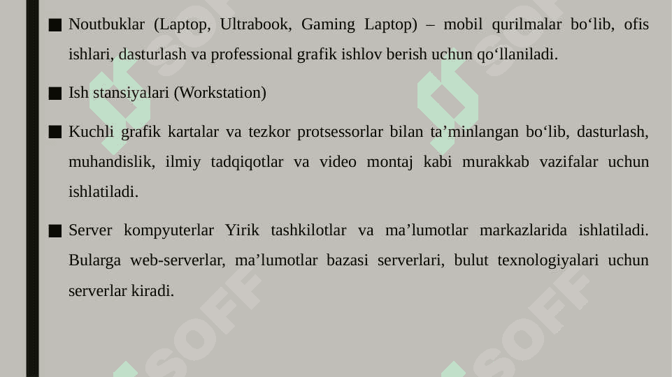 Zamonaviy kompyuterlarning konfiguratsiyalari va ularni qo‘llanish sohalari 4