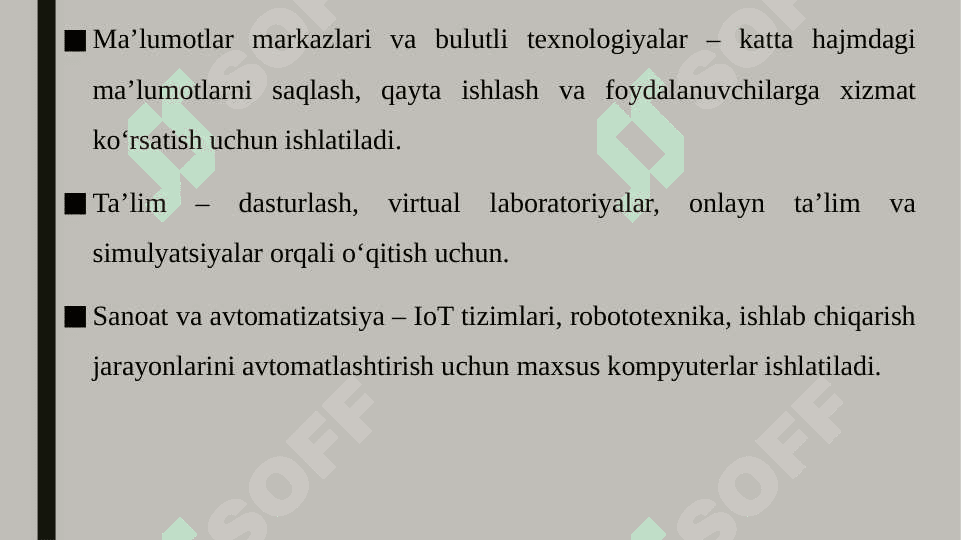 Zamonaviy kompyuterlarning konfiguratsiyalari va ularni qo‘llanish sohalari 7