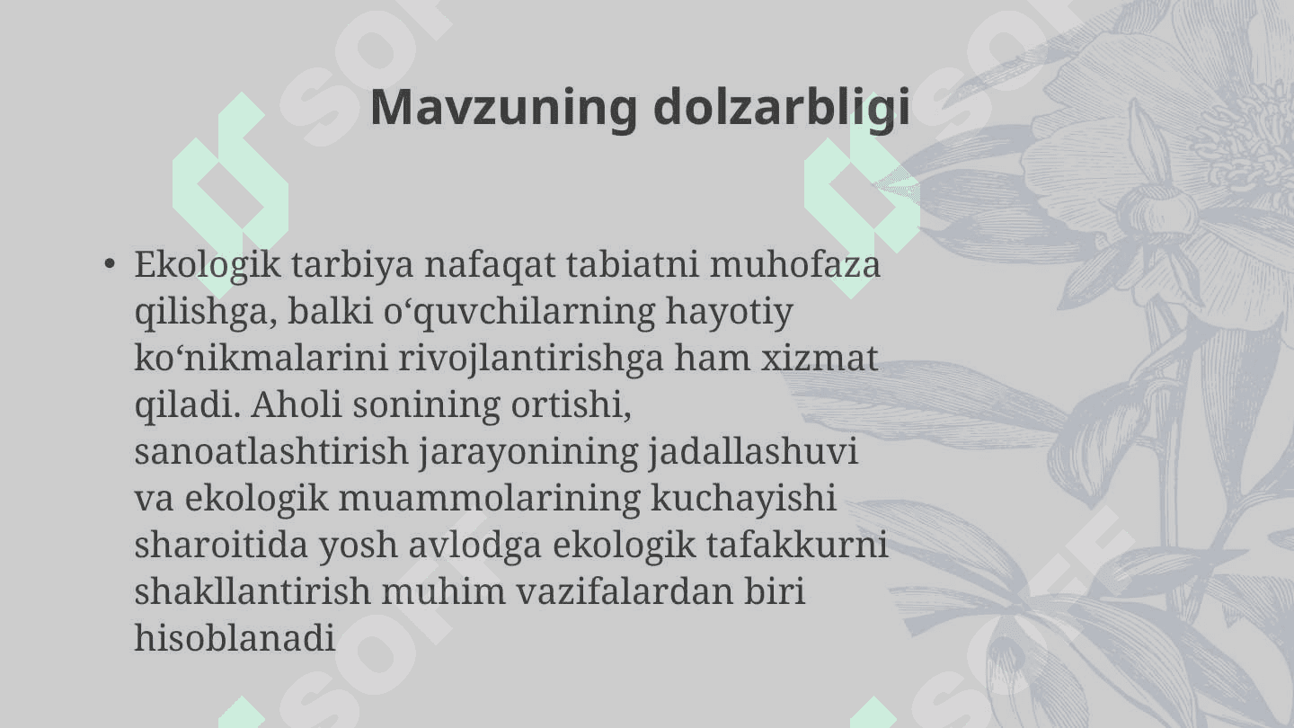 Mavzu: Boshlang‘ich ta'limda o‘quvchilarni ekologik tarbiyalash. 3