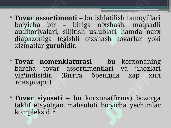 Tovar siyosati 6