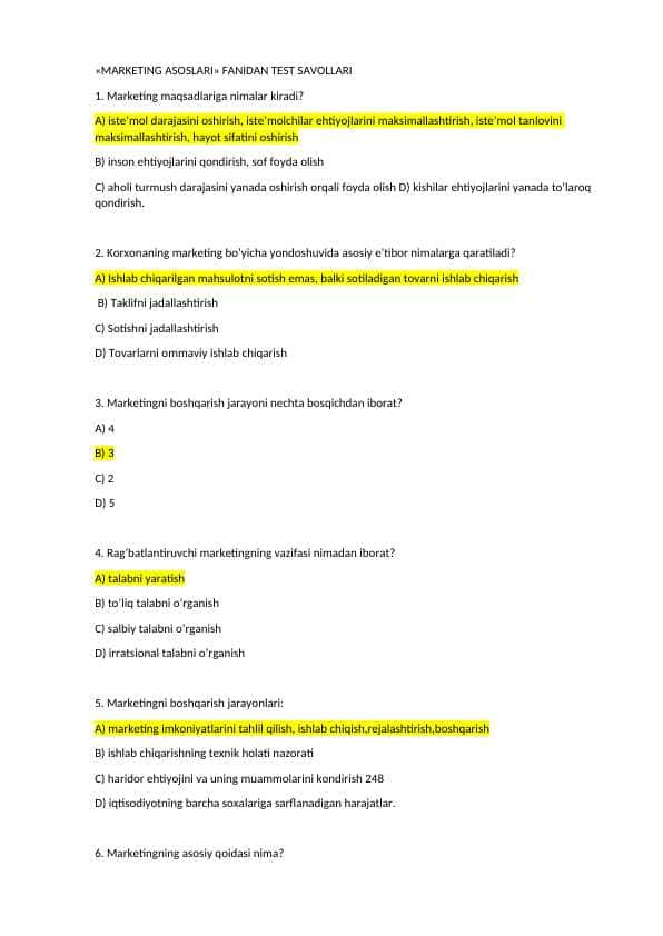 MARKETING ASOSLARI test baza 1