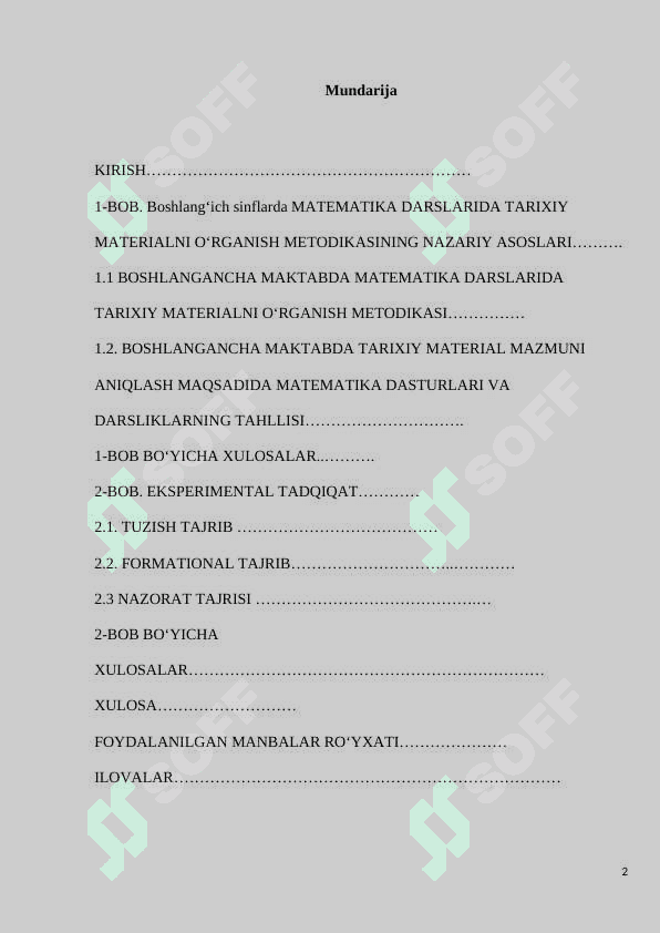 BOSHLANG`ICH SINFLARDA MATEMATIKA DARSLARIDA TARIXIY MATERIALNI O`RGANISH METODIKASI 2