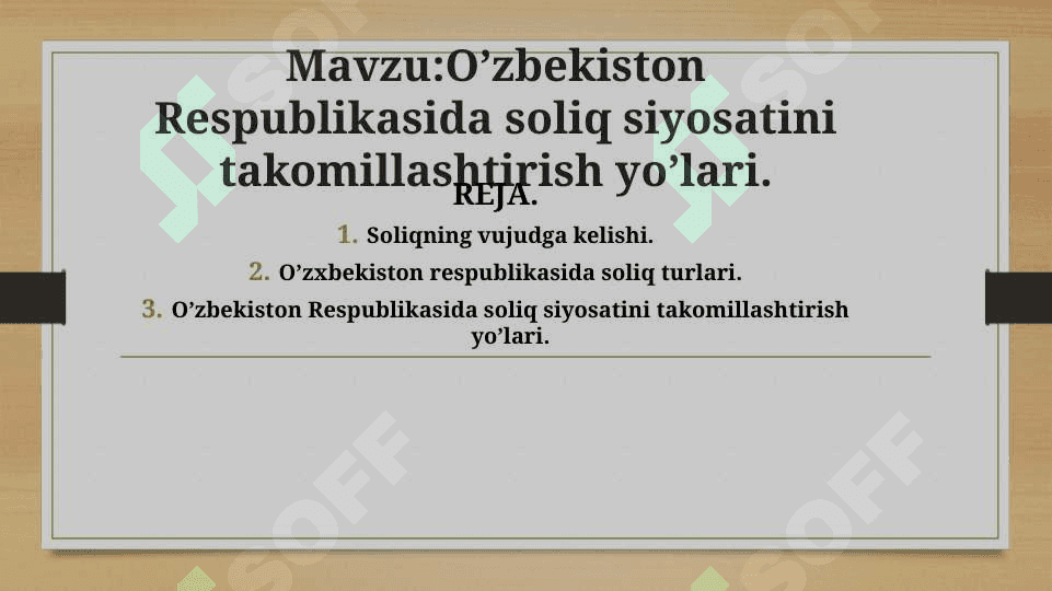 O’zbekiston Respublikasida soliq siyosatini takomillashtirish yo’lari. 2