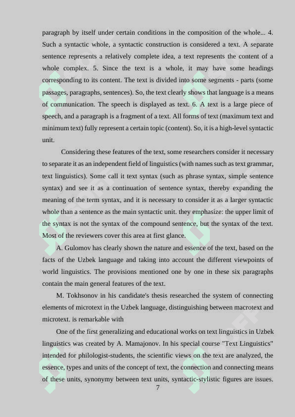 Text as an object of syntactic study 7