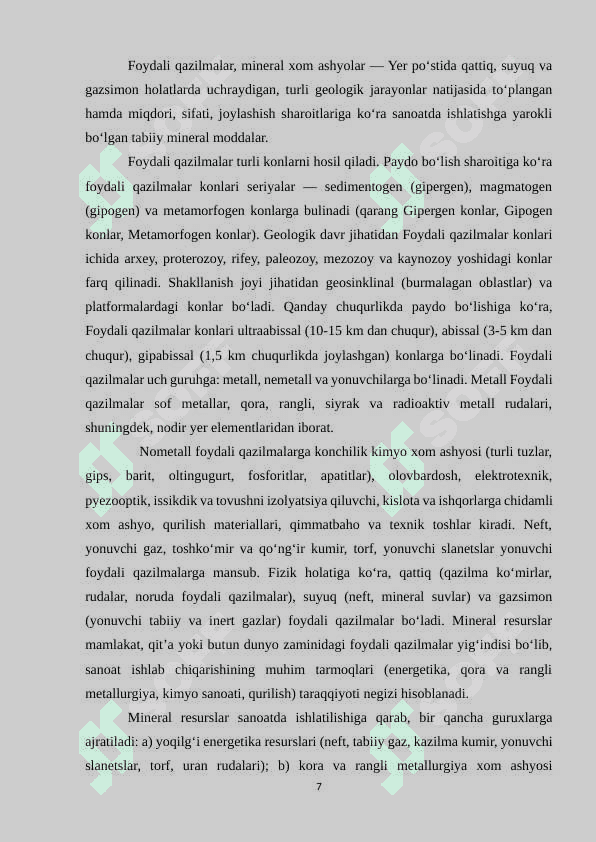 JAHON FOYDALI QAZILMALAR GEOGRAFIYASI 7
