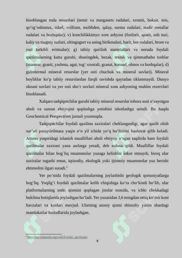 JAHON FOYDALI QAZILMALAR GEOGRAFIYASI 8