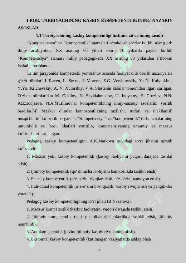 Tarbiyachining kasbiy kompetensiyasi. 6