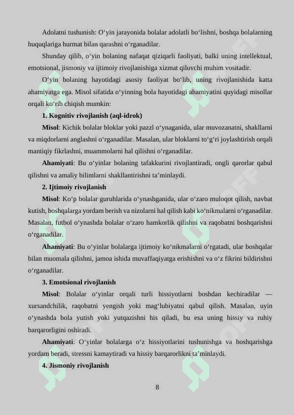 Uch yoshli bolalarda harakatli va so‘zli o‘yinlarni tashkil etish 8