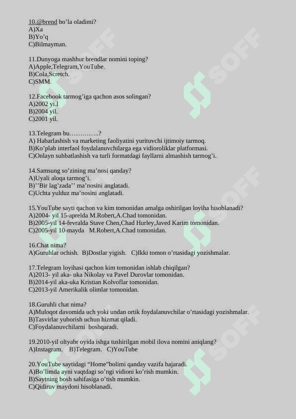 Informatika fanidan nazorat ishi daftari 3
