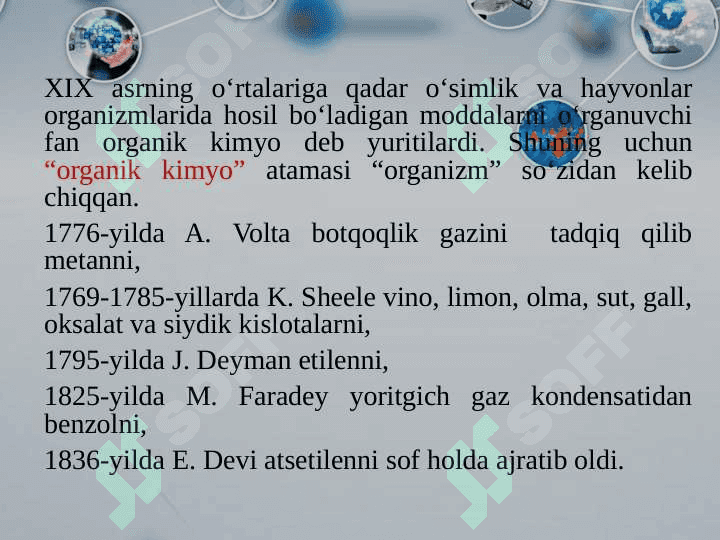 Organik kimyo predmeti. Organik birikmalarning tuzilishi, izomeriyasi, kimyoviy bog`lar 6