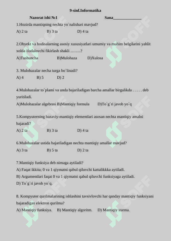 NAZORAT ISHLARI DAFTARI 9-sinf 2