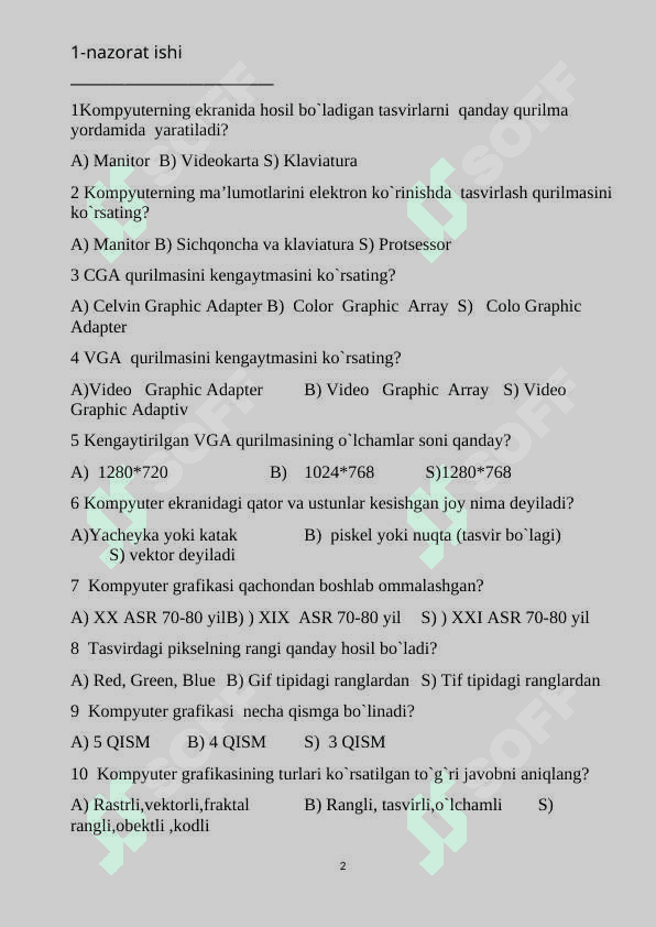 INFORMATIKA fanidan  NAZORAT ISHLARI DAFTARI 11-sinf 2