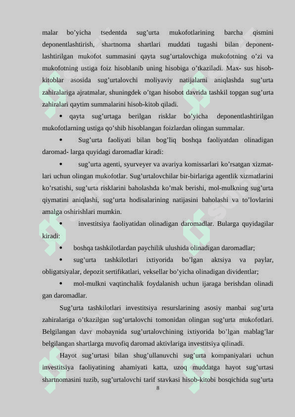 SUG'URTA KOMPANIYALARI MOLIYASINING O'ZIGA XOS XUSUSIYATLARI 8