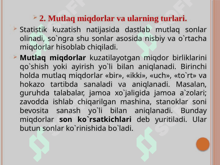 MAVZU: Tasviriy statistika ko’rsatkichlari. O’rtacha miqdorlar. Statistikada variatsiyani baholash usullari va dispersion tahlil asoslari slayd 5