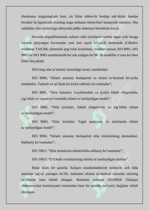 Xаlqаrо isо 9000 sеriyasidаgi stаndаrtlаrbo‘yichа ishlаrni tа 3