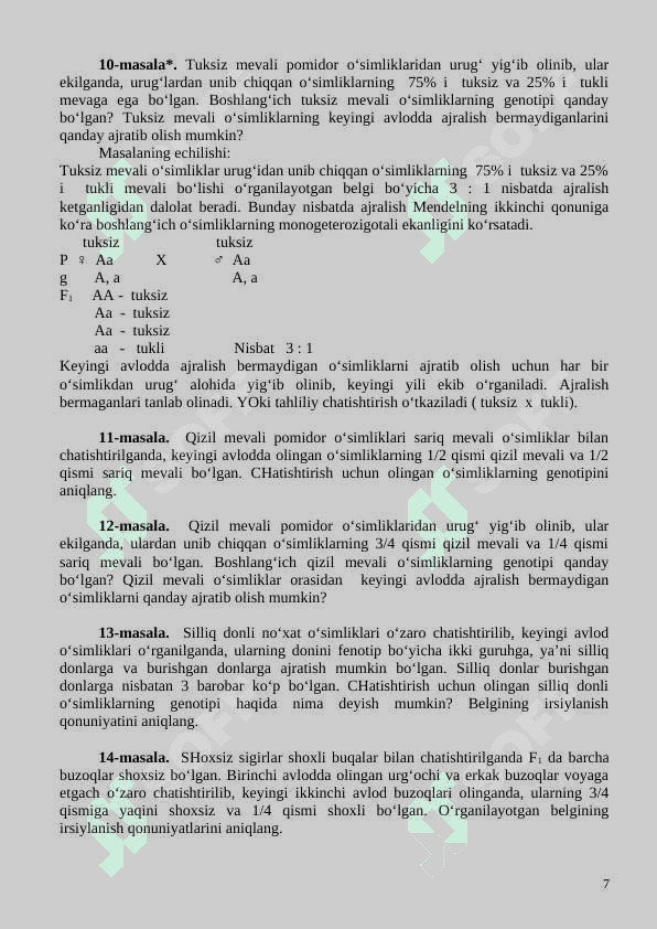 genetika masala ishlash usullari 7