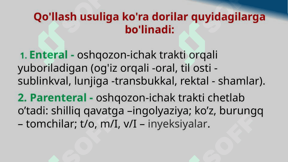 MAVZU:DORI – DARMONLARNING  QO’LLANILISHI 7