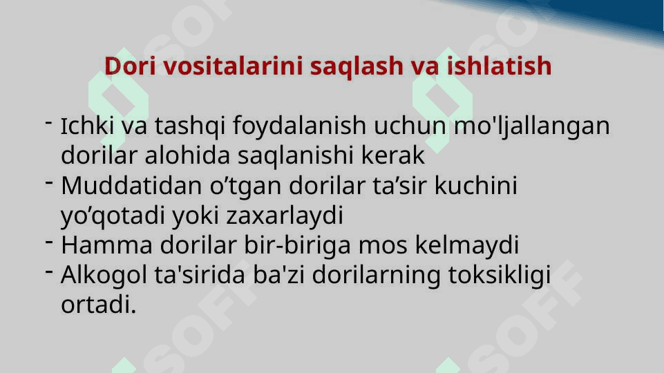 MAVZU:DORI – DARMONLARNING  QO’LLANILISHI 8