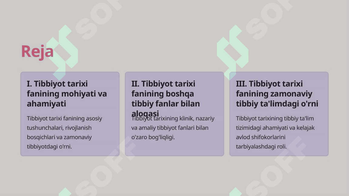Tibbiyot tarixi fanining boshqa tibbiy bilimlar qatorida tutgan o'rni 2