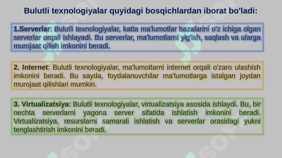 Iqtisodiy masalalarni yechishda bulutli texnologiyalardan foydalanish xususiyatlari. Blokcheyn texnologiyasi va undan iqtisodiyot sohalarida foydalanish imkoniyatlari. Iqtisodiyotning turli tarmoqlarida sun’iy intellekt texnologiyalaridan foydalanish imkoniyatlari. Elektron biznes va mobil-tijorat. Axborot xavfsizligini ta’minlash usullari 8